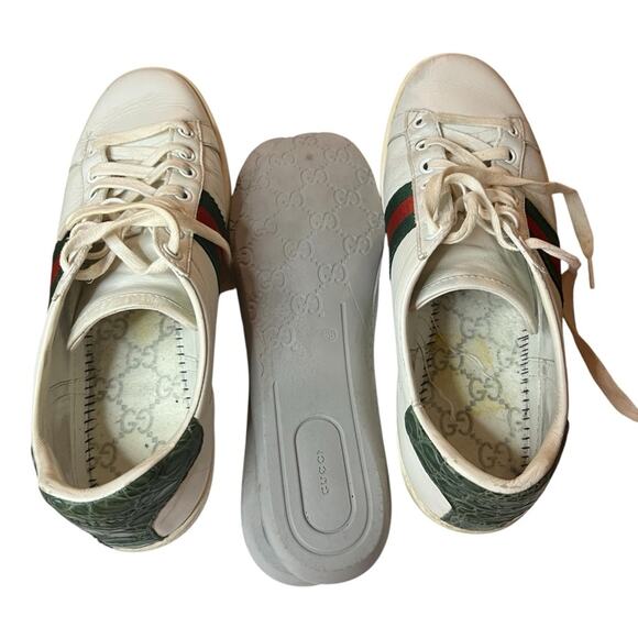 Gucci Ace Web Stripe Sneakers White Leather Low Top EU 38 US 8 - Picture 12 of 13